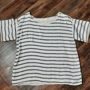 Eileen Fisher striped nautical linen organic cotton blend top